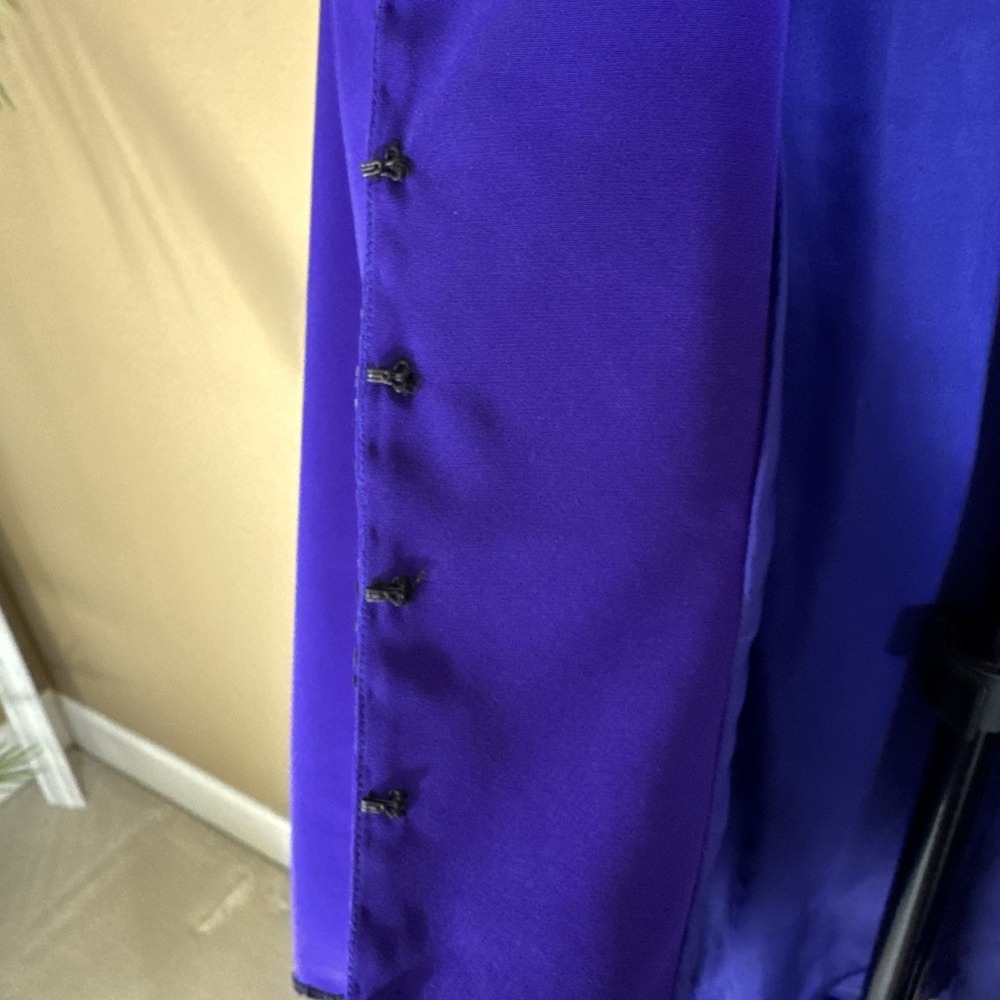 VINTAGE Black Tie Oleg Cassini Wide Leg Pants Suit Purple Black Beaded Sz 8 - Picture 5 of 15